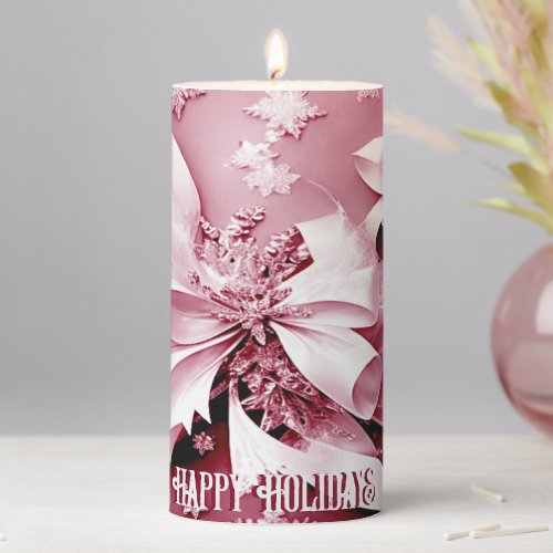 Red Floral Christmas Holiday Pillar Candle