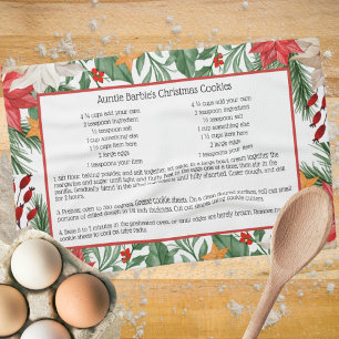 Red Floral Christmas Poinsettia Holiday Recipe Kitchen Towel