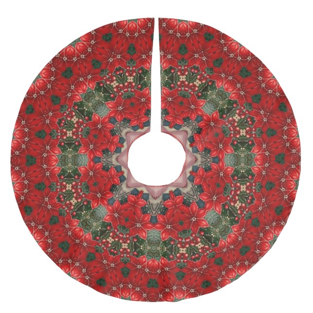 Red Floral Christmas Tree Skirt (Front)