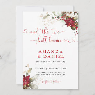 Red Floral Christmas Wedding Invitations