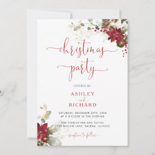 Red Floral Christmas Wedding Invitations