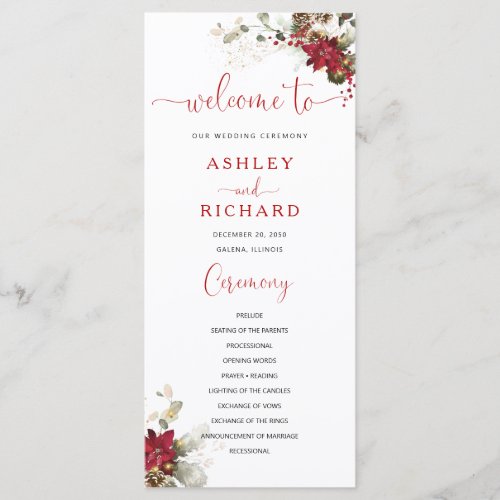 Red Floral Christmas Wedding Program