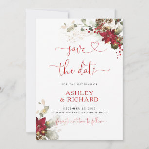 Red Floral Christmas Wedding Save The Date