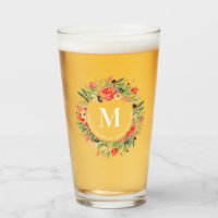 Red Floral Christmas Wreath Monogram