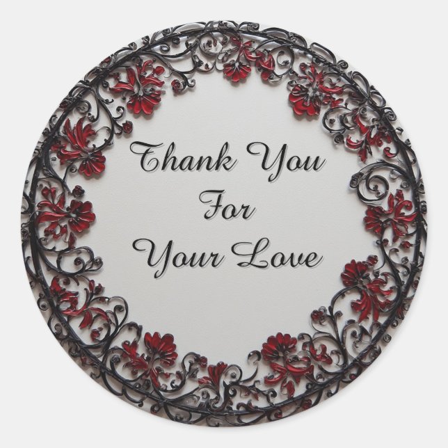 Red Floral Circular Frame Classic Round Sticker (Front)