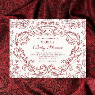 Red Floral classic vintage baby shower Invitation