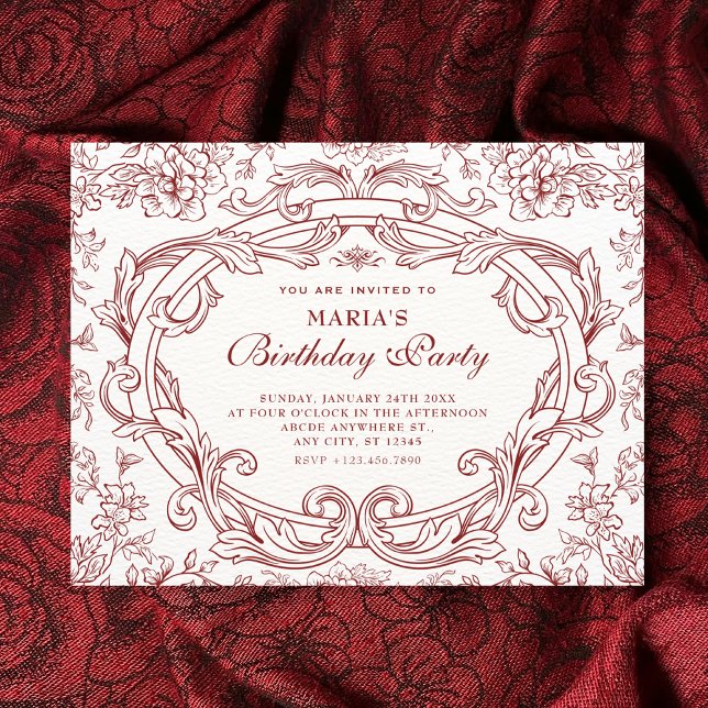 Red Floral classic vintage birthday Invitation (Creator Uploaded)