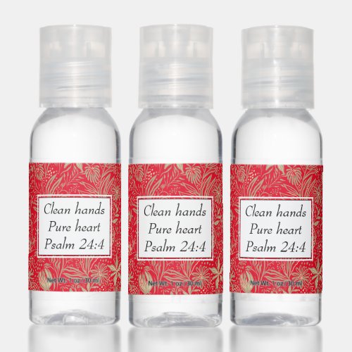Red  Floral  CLEAN HANDS PURE HEART Psalm 244 Hand Sanitizer