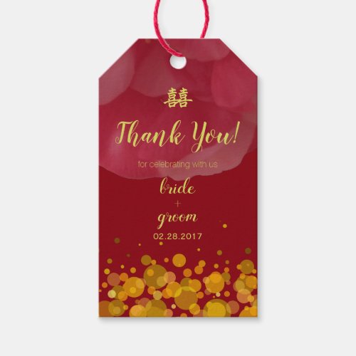 Red Floral Confetti Chinese Wedding Thank You Gift Tags