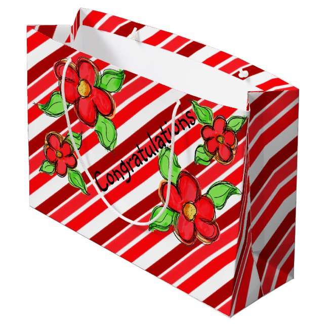Red Floral Congratulations Gift Bag (Back Angled)