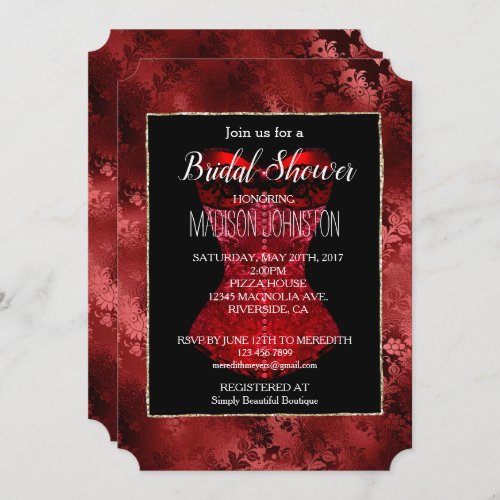 Red Floral Corset Bridal Invitation