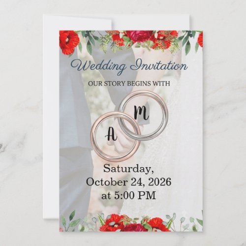 ​Red Floral Couple Monogram Wedding Invitation