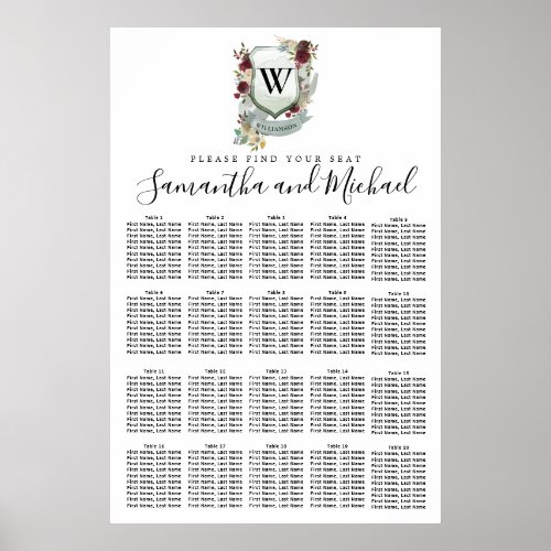 Red Floral Crest 20_Table Wedding Seating Chart