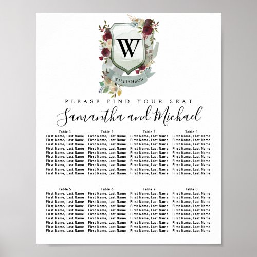 Red Floral Crest 8_Table Wedding Seating Chart