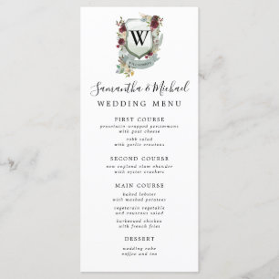 Red Floral Crest with Monogram Initial Wedding Menu