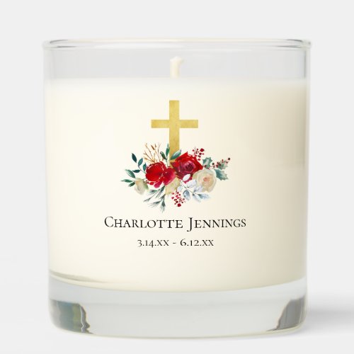 Red Floral Cross In Memory Funeral Scented Candle