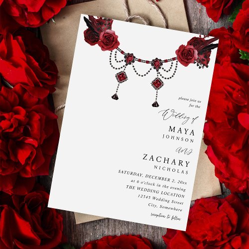 Red Floral  Crystal Wedding Invitation