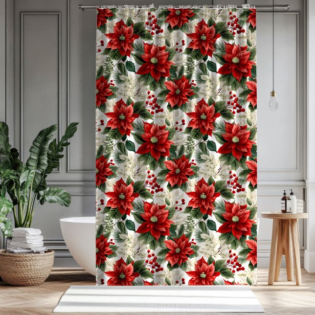 Red Floral Curtain Classic Christmas Bath Accent (Red Floral Curtain Classic Christmas Bath Accent)