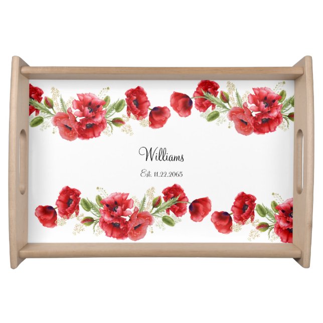 Red Floral Custom Wedding Gift Serving Tray (Front)