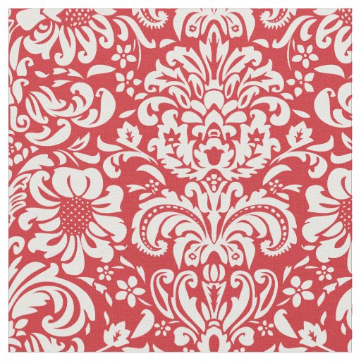 Red Floral Damask Fabric | Zazzle