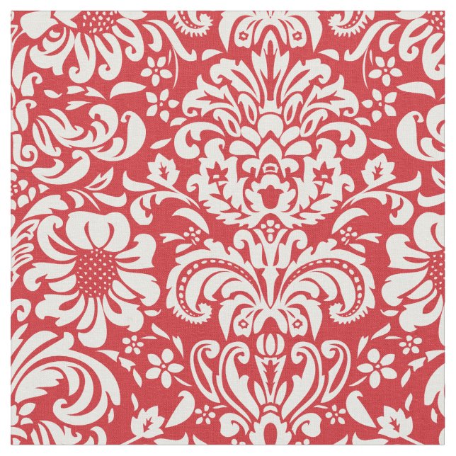 Red Floral Damask Fabric (Close Up)