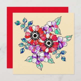 Red floral decoration thank you card