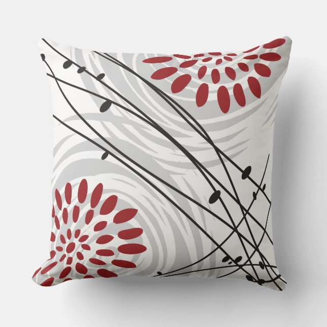 RED FLORAL DESIGN Retro Throw Pillow (Front)