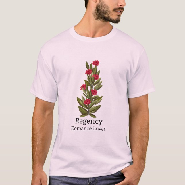 Red floral design with Regency Romance Lover T-Shirt (Front)