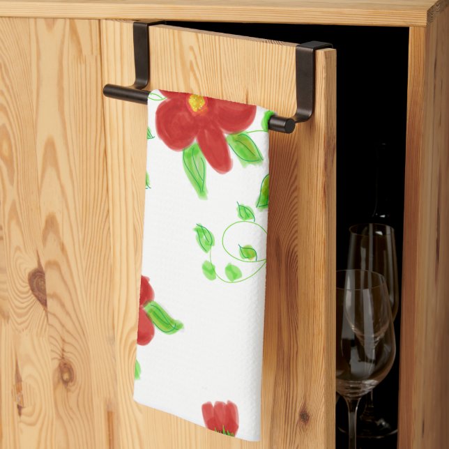 Red Floral Designer Towel (Thirds Fold)