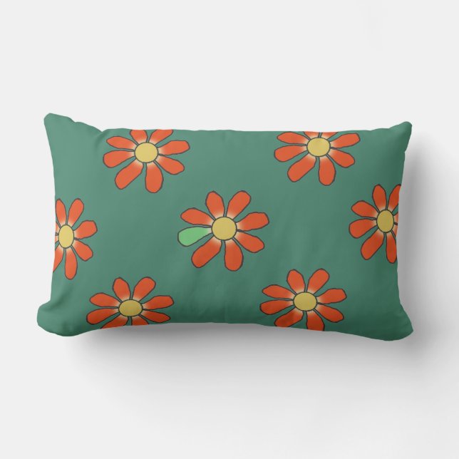Red Floral Diversity Lumbar Pillow (Front)
