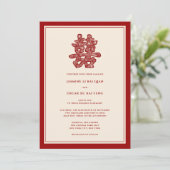 Red Floral Double Happiness Modern Chinese Wedding Invitation (Standing Front)