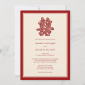 Red Floral Double Happiness Modern Chinese Wedding Invitation (Front)