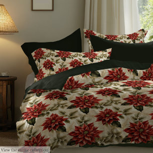 Red Floral Duvet Cover Rustic Cottagecore Holiday