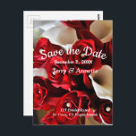Red Floral Elegant Flowers Save the Date Wedding Postcard<br><div class="desc">Red Floral Modern Elegant Flowers Save the Date Wedding Postcard this beautiful Romantic Red Floral Modern Elegant Flowers with Gold Ball Accents and White Calla Lily  Flowers bouquet design has a matching items in our collection in store. Great for your elegant wedding. Personalize it.</div>