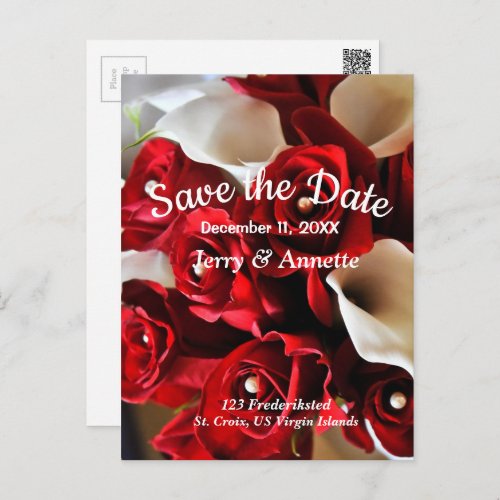 Red Floral Elegant Flowers Save the Date Wedding Postcard