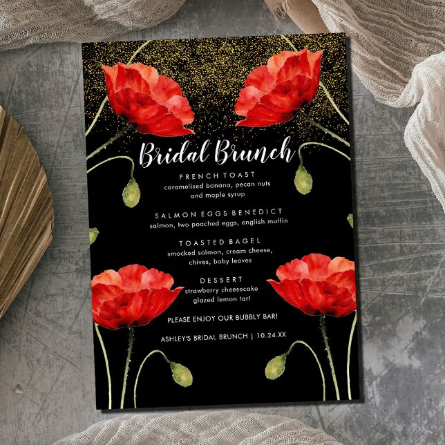 Red Floral Elegant Glitter Bridal Brunch Menu (Creator Uploaded)