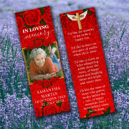 Red Floral Elegant Memorial Funeral Bookmark