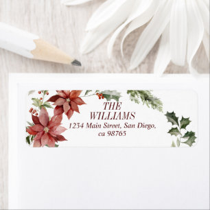 Red Floral Elegant Watercolor Merry Christmas Label