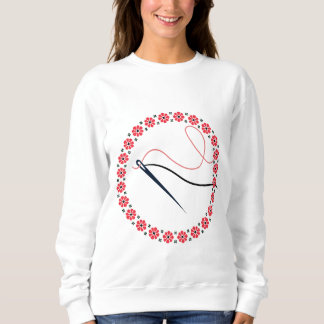 Red Floral Embroidery Needle and Thread Aesthetic  Sweatshirt