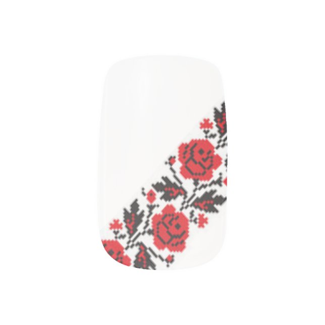 Red Floral Embroidery Vyshyvanka Minx Nail Wraps (Left Thumb)