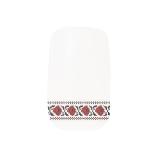 Red Floral Embroidery Vyshyvanka Minx Nail Wraps (Left Thumb)