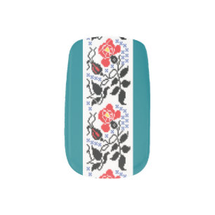 Red Floral Embroidery Vyshyvanka Minx Nail Wraps