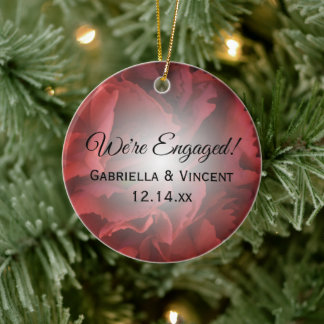 Red Floral Engagement Ceramic Ornament