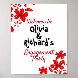 Red floral engagement poster
