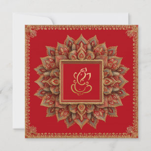 Red Floral Ethnic Ganesh Indian Wedding Invitation
