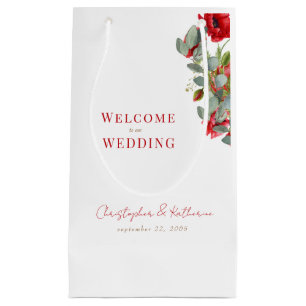 Red Floral Eucalyptus Wedding Welcome Favor Small Gift Bag