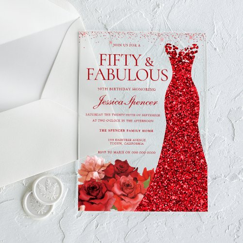 Red Floral Fifty & Fabulous 50th Birthday Party