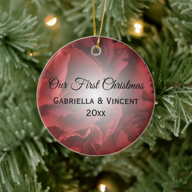 Red Floral First Christmas Together Ceramic Ornament (Tree)