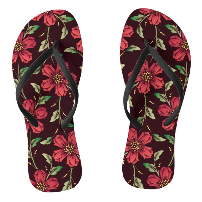 Red Floral Flip Flops (Footbed)