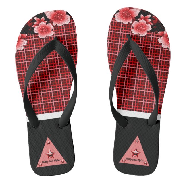 Red Floral Flip Flops (Footbed)